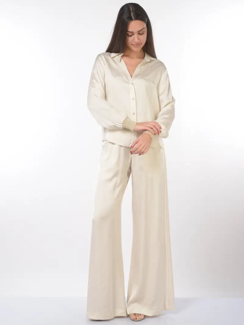 camicia da donna Akep effetto raso con polsini in maglia BEIGE miniatura 2