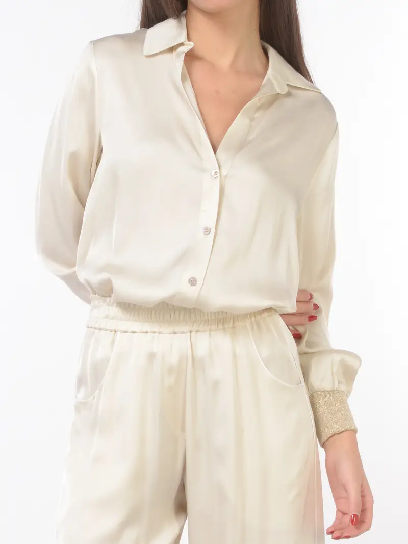 camicia da donna Akep effetto raso con polsini in maglia BEIGE