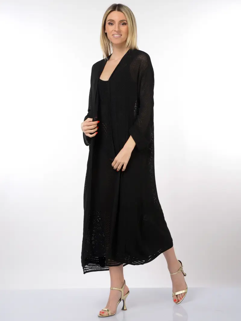 cardigan da donna Akep lungo in punto pizzo NERO miniatura 2