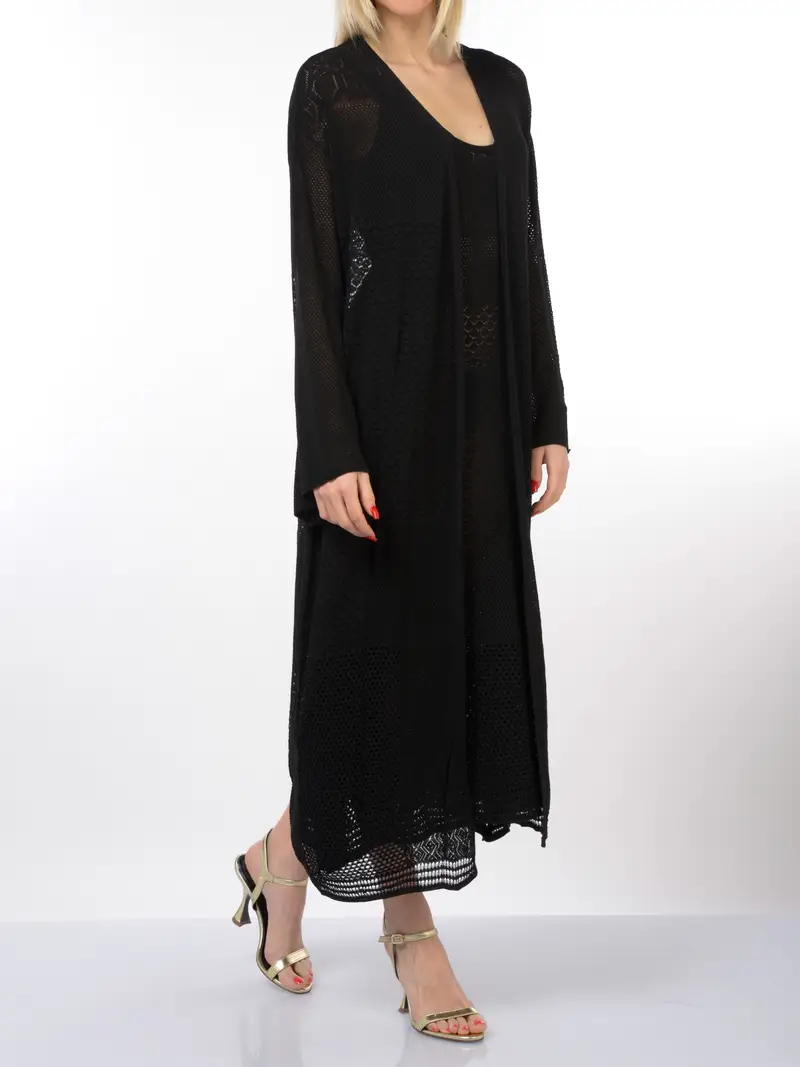 cardigan da donna Akep lungo in punto pizzo NERO