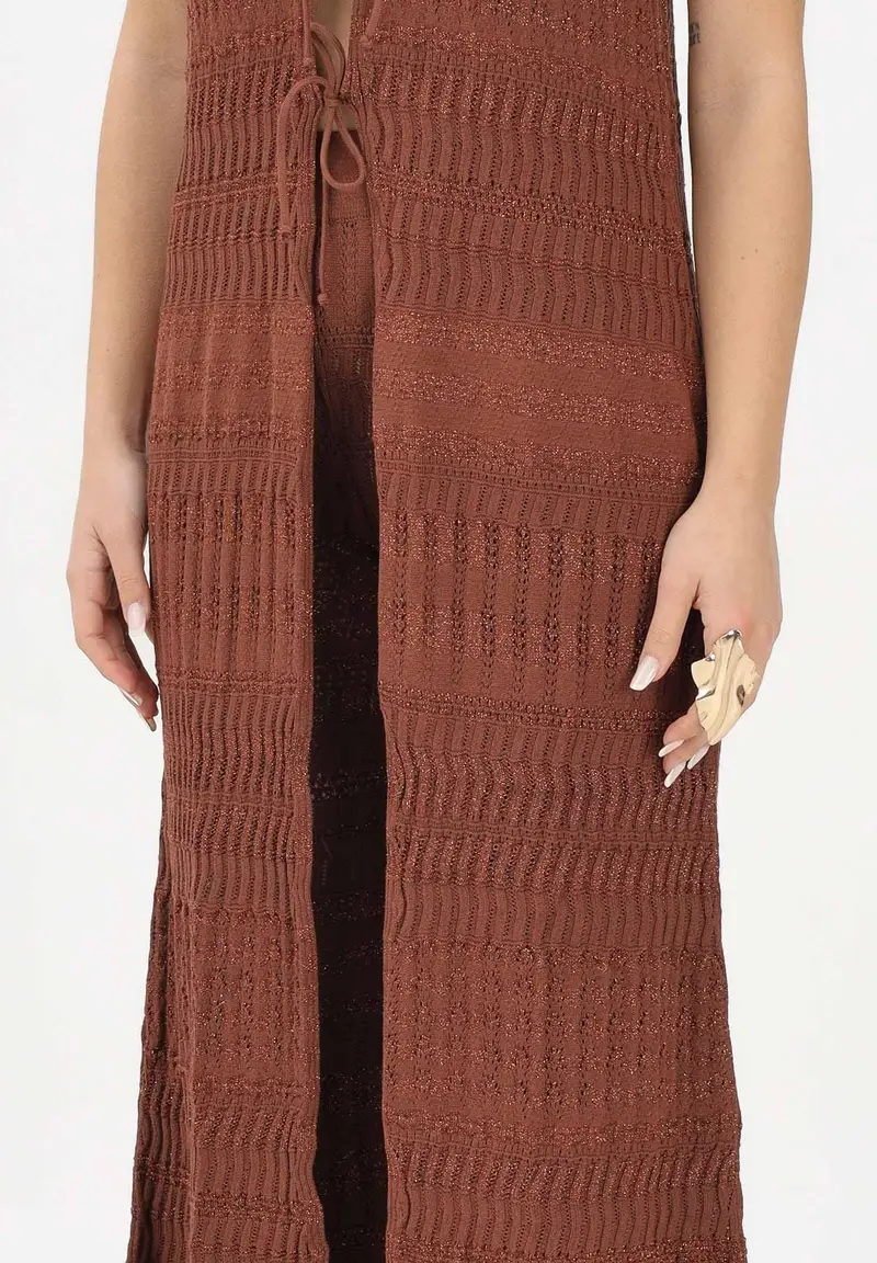 Gilet lungo marrone da donna miniatura 3