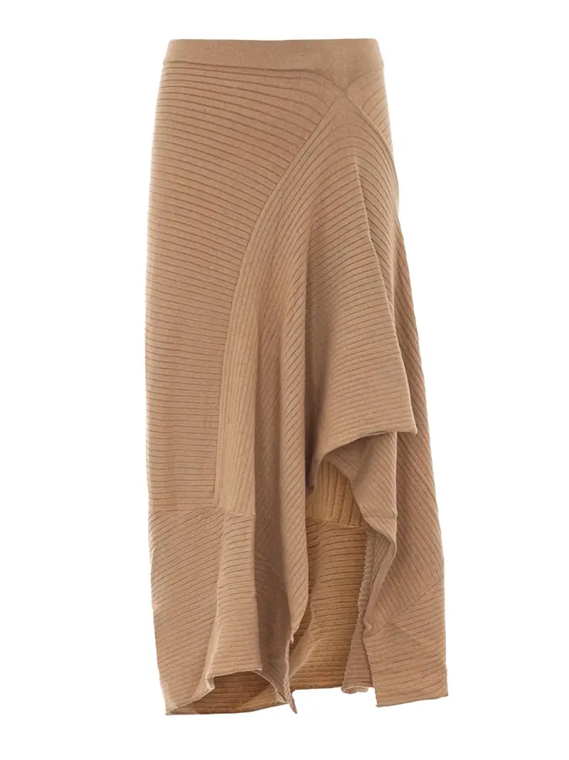 Gonna a coste con ruches latelare Cammello