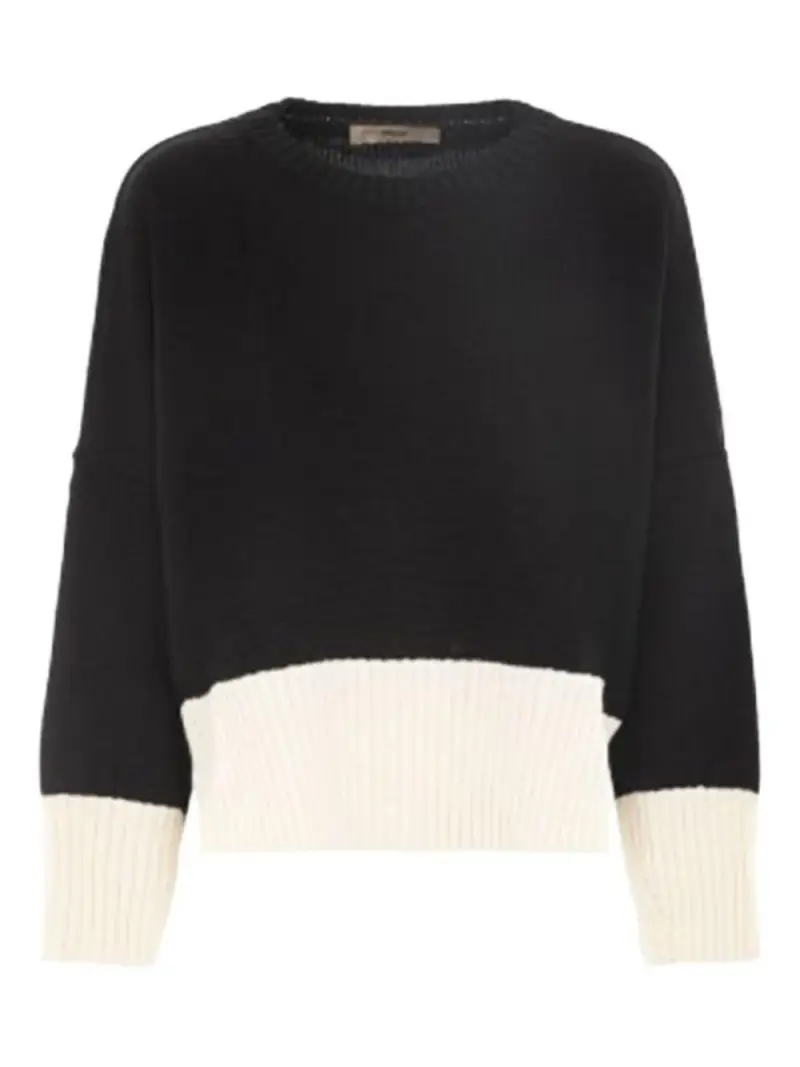 Maglia bicolor con profili a coste Nero miniatura 2