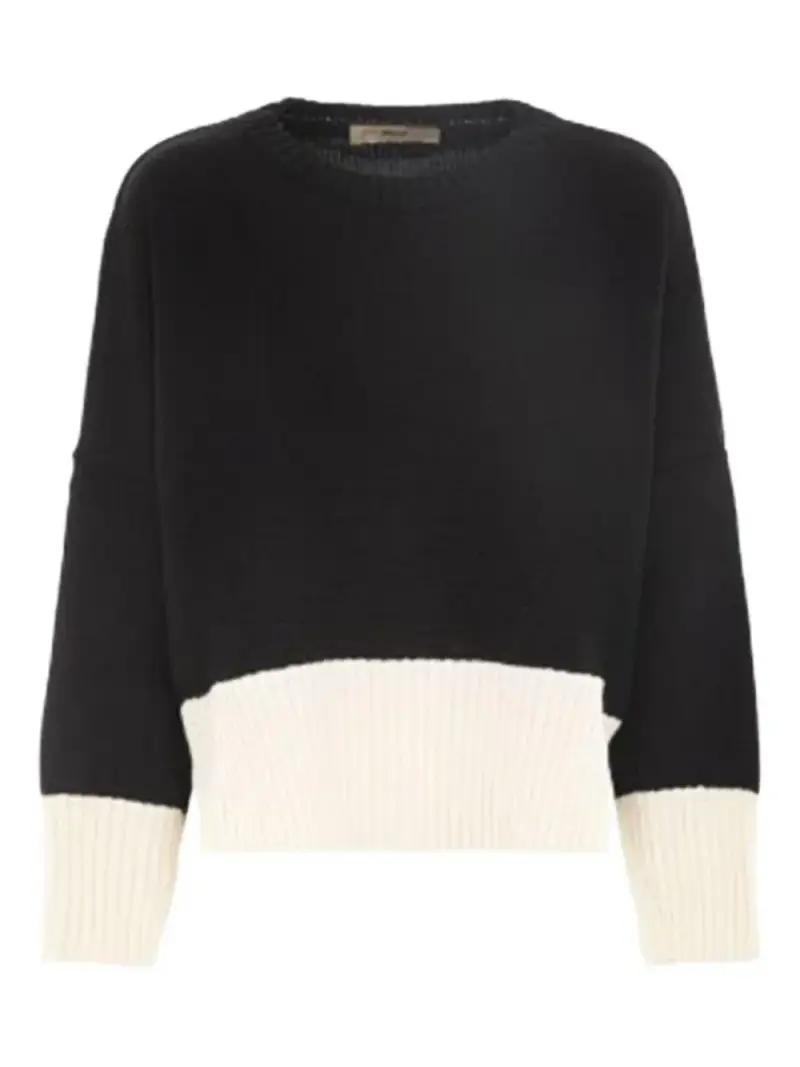 Maglia bicolor con profili a coste Nero miniatura 2