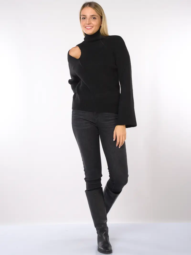 maglia da donna Akep a collo alto con oblo NERO miniatura 2