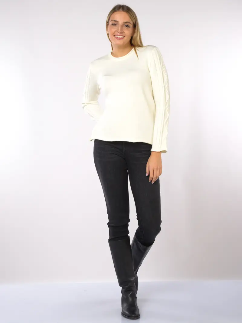 maglia da donna Akep a girocollo con lavorazioni BEIGE miniatura 2