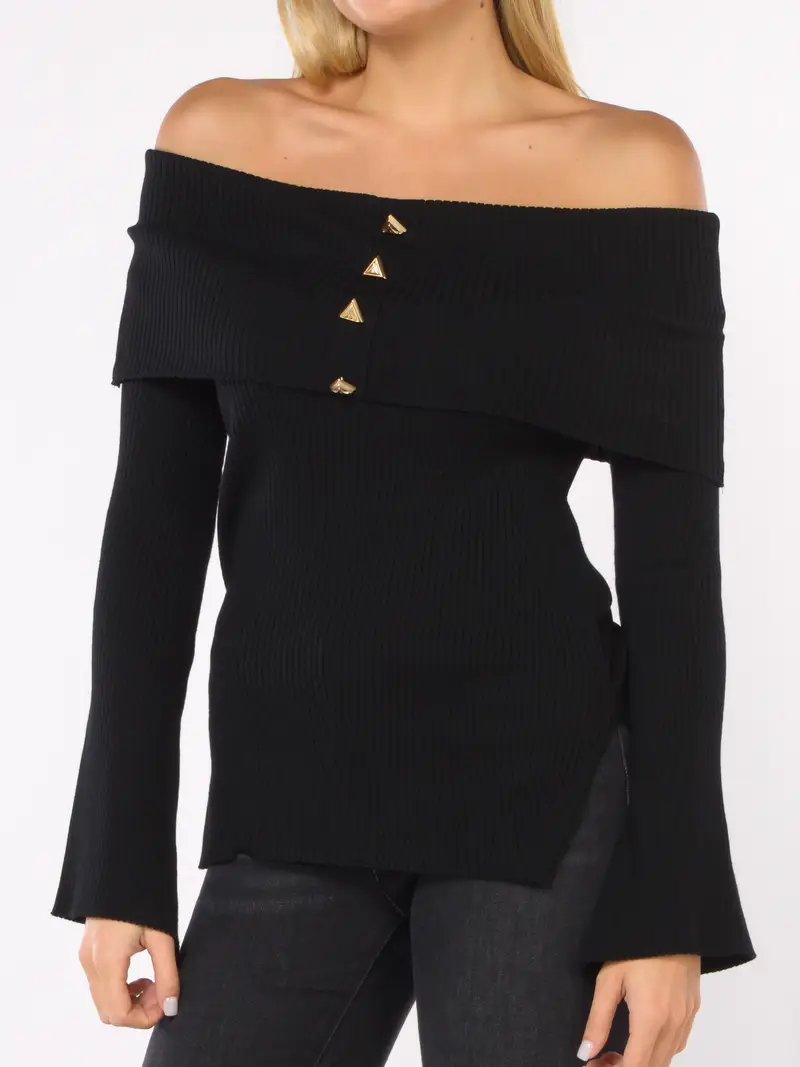 maglia da donna Akep con scollo omerale e bottoni NERO