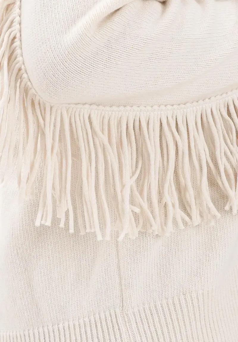 Maglioncino girocollo panna da donna in maglia rasata con frange miniatura 3