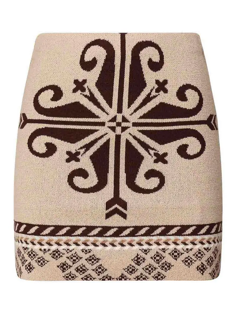 Minigonna In Maglia Di Cotone Jacquard Verde Scuro