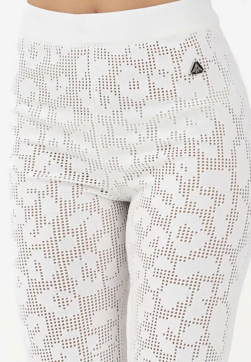 Pantalone bianco da donna in maglia traforata miniatura 3
