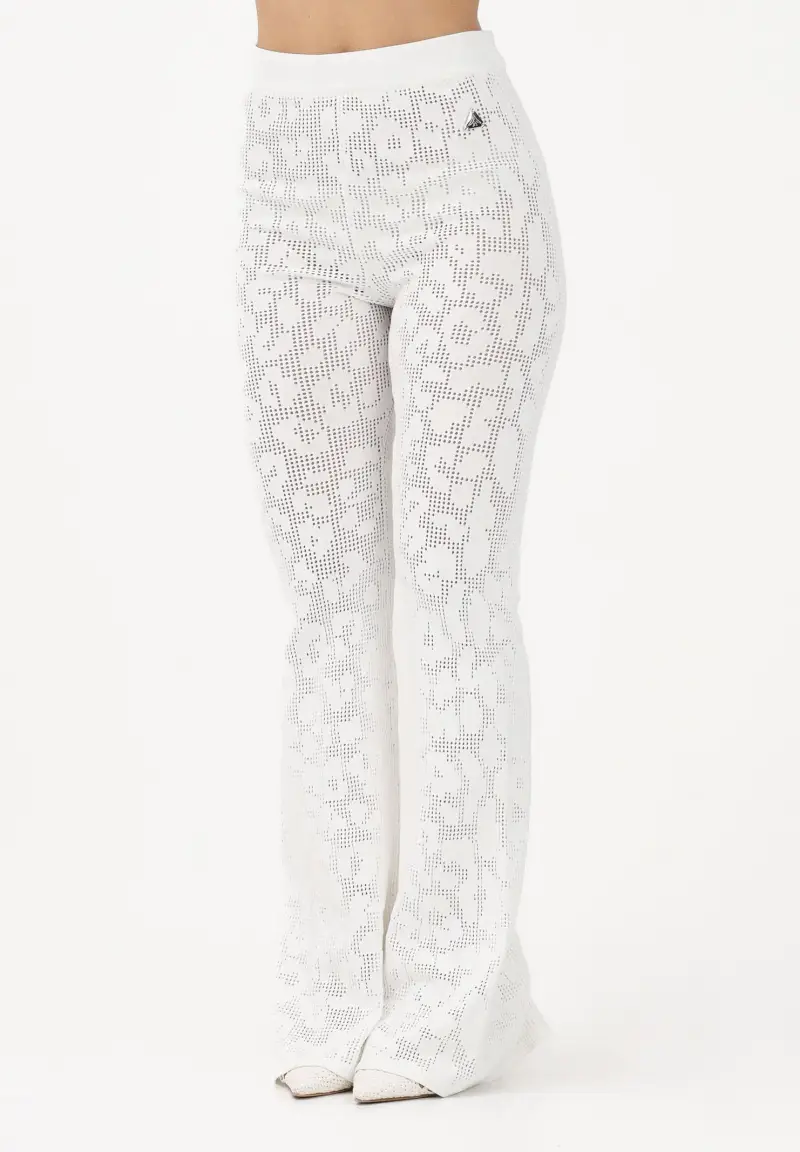Pantalone bianco da donna in maglia traforata