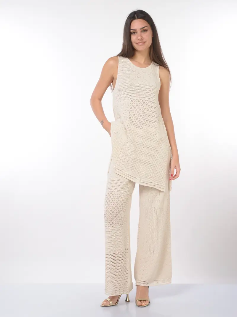 pantalone da donna Akep in maglia con punto pizzo BEIGE miniatura 2