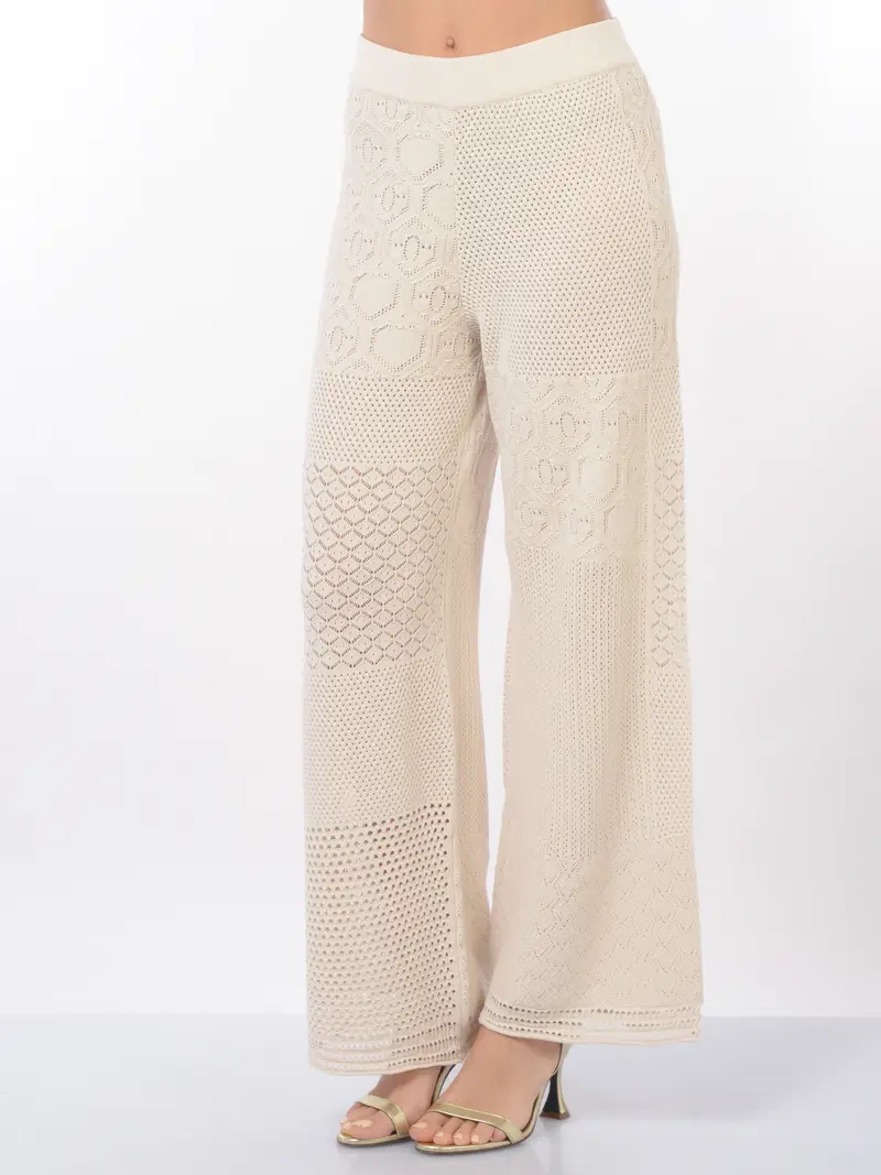 pantalone da donna Akep in maglia con punto pizzo BEIGE