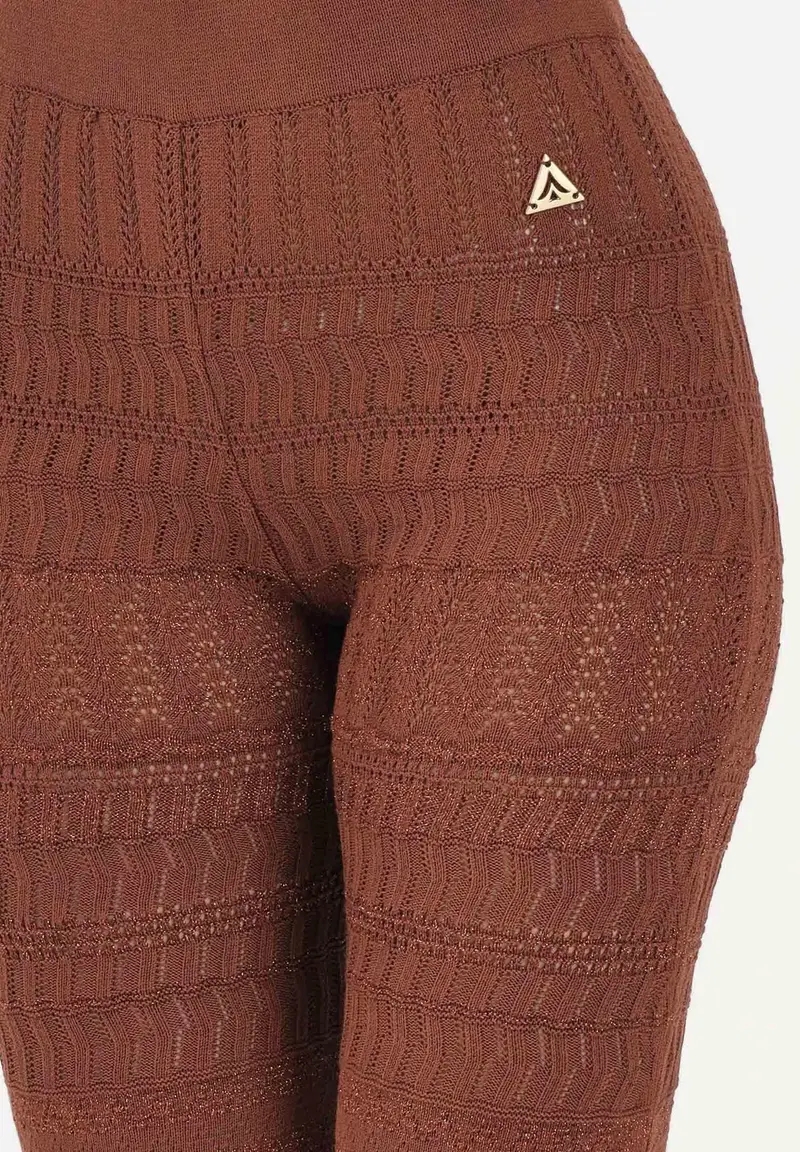 Pantalone marrone da donna in maglia lavorata miniatura 3