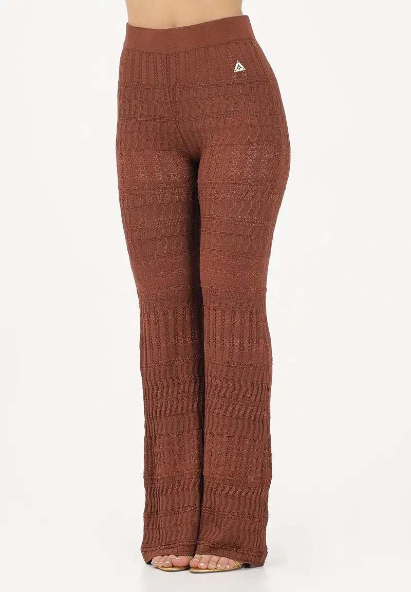 Pantalone marrone da donna in maglia lavorata