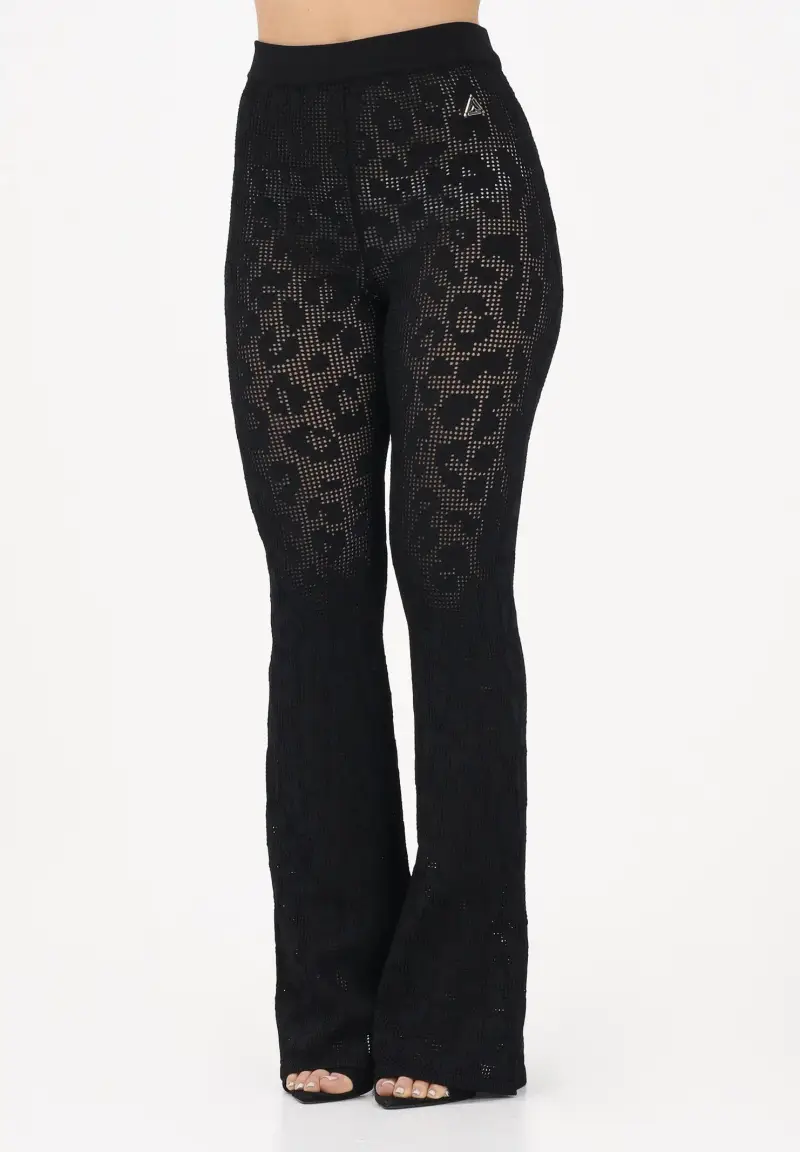 Pantalone nero da donna in maglia traforata
