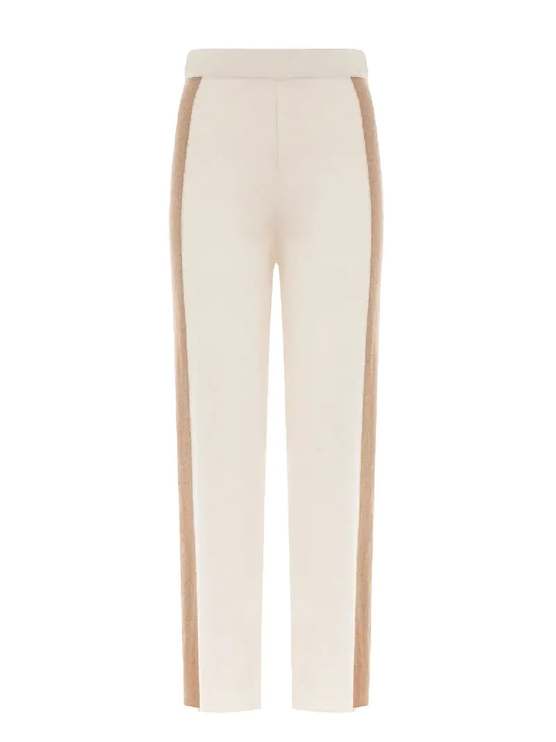 Pantalone panna con bande laterali cammello