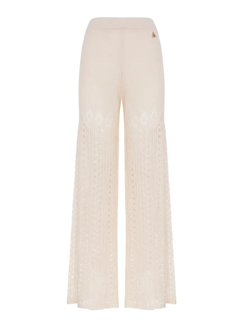 Pantalone panna traforato misto lino