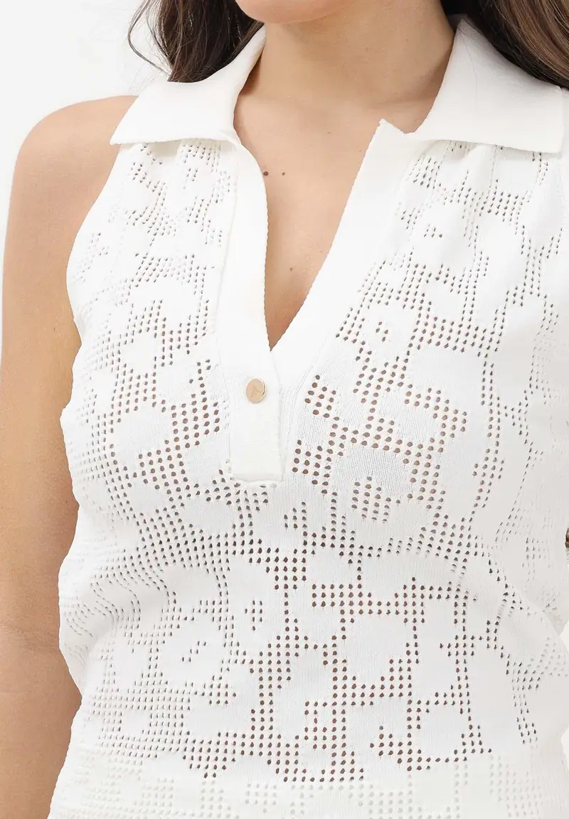 Top bianco da donna in maglia traforata miniatura 3