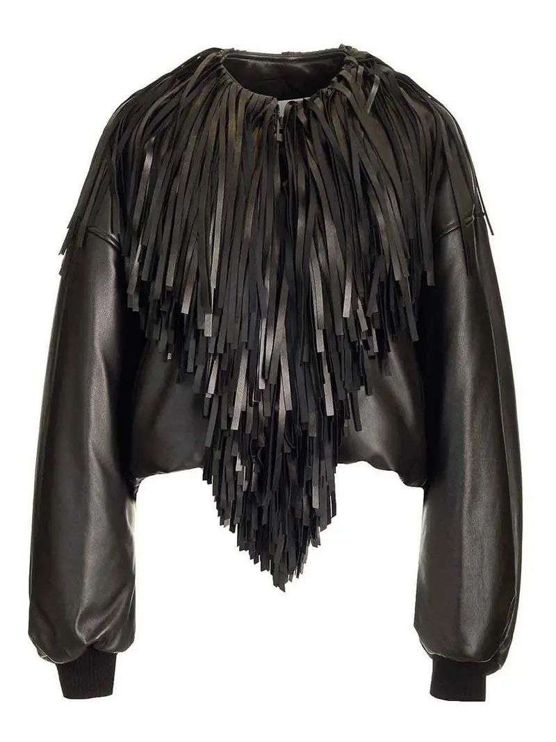 Giacca bomber con frange Nero