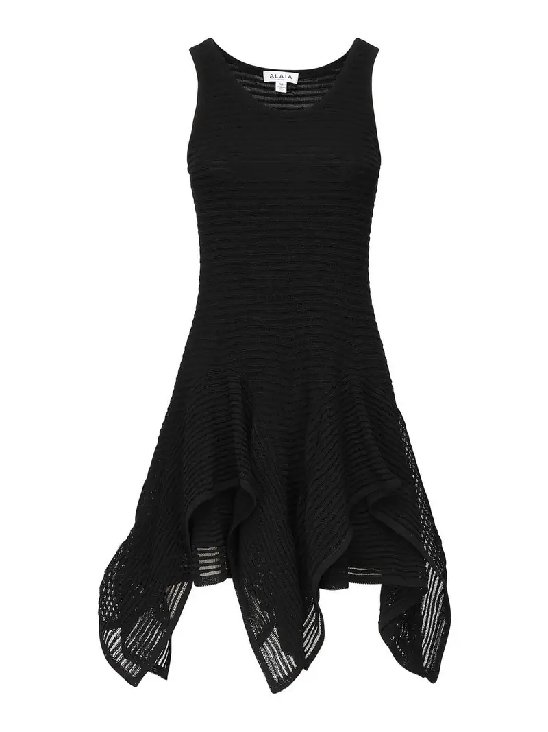 Vestito corto con volant in maglia Nero