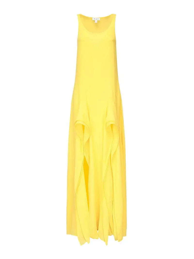 Vestito Lungo Con Volant In Georgette Giallo