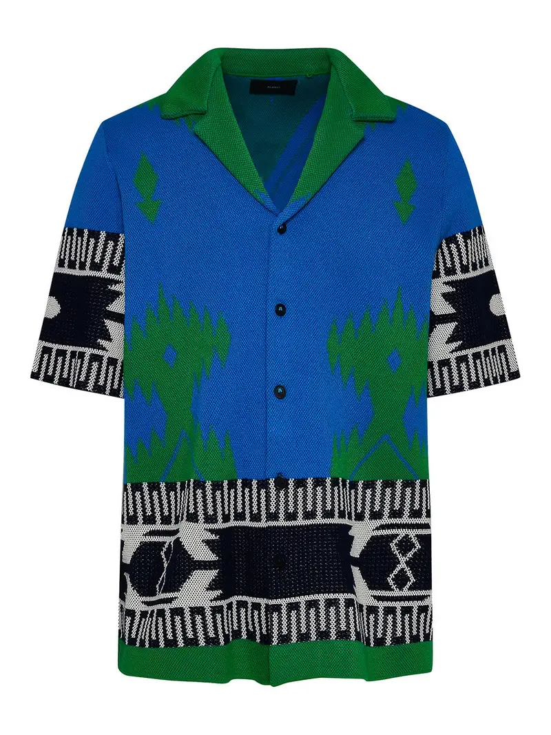 Camicia in cotone verde e blu Multicolore