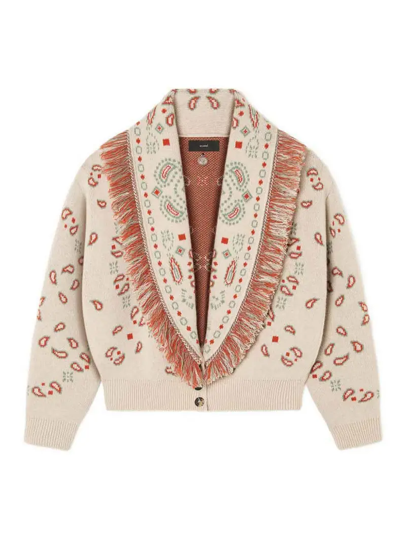 Cardigan Bandana Jacquard In Cashmere E Lana Beige