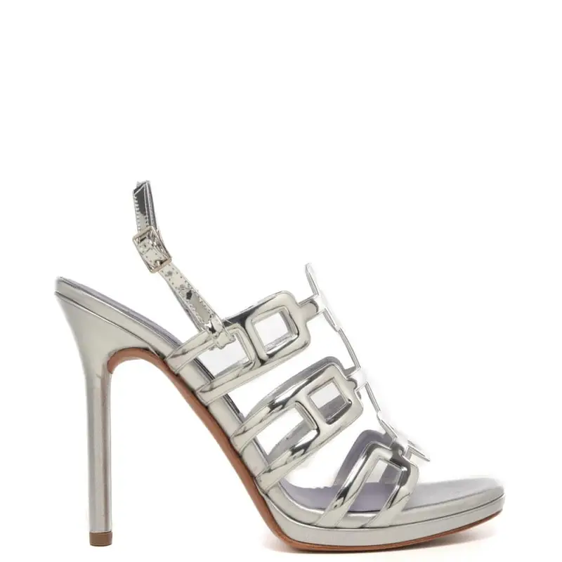 Albano sandali alti con fascette a gabbia in pelle laminata argento