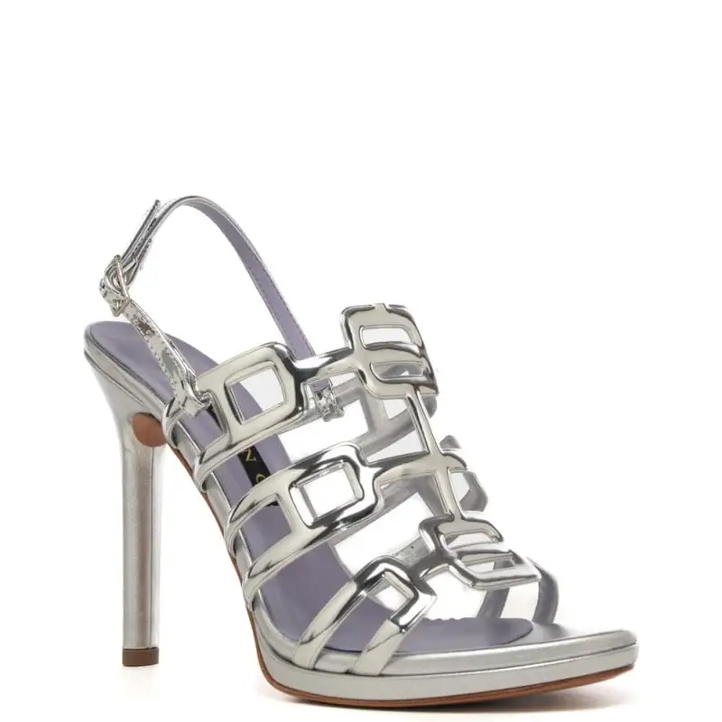 Albano sandali alti con fascette a gabbia in pelle laminata argento miniatura 2
