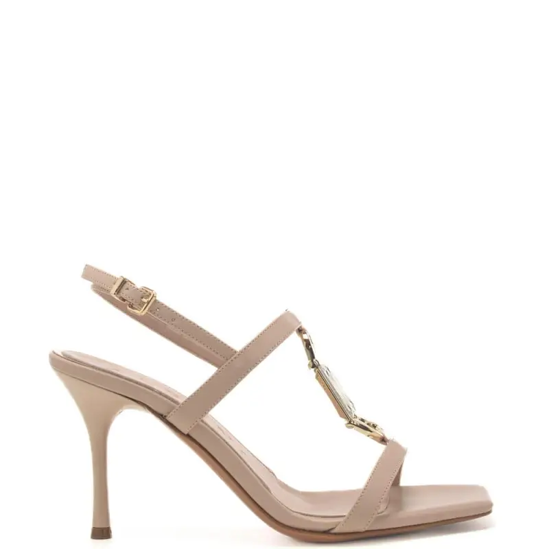 sandali alti da donna con inserto con macro strass sul davanti nude