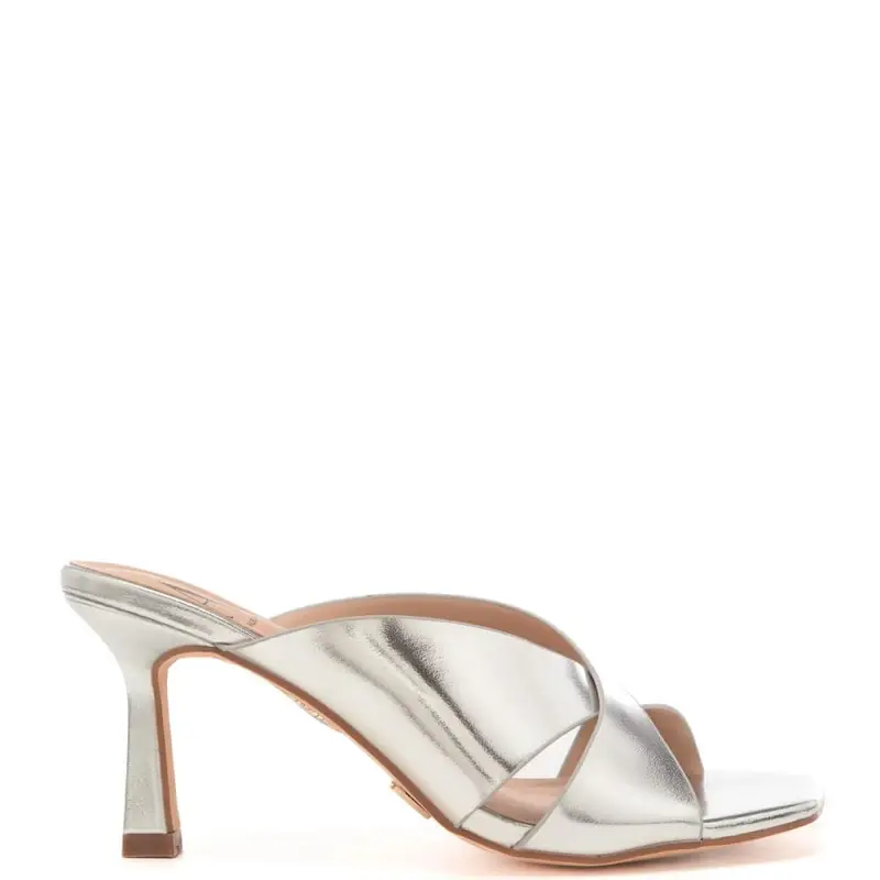 scarpe alte da donna con fasce frontali a incrocio argento