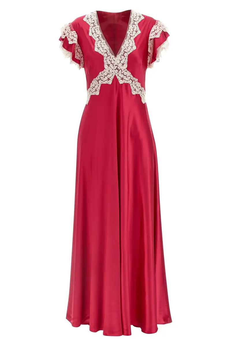 Abito Raso E Pizzo Fuxia