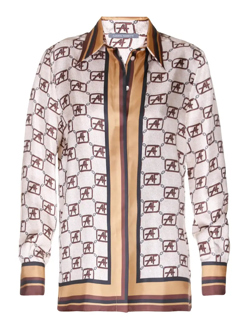 Camicia in seta monogram Beige