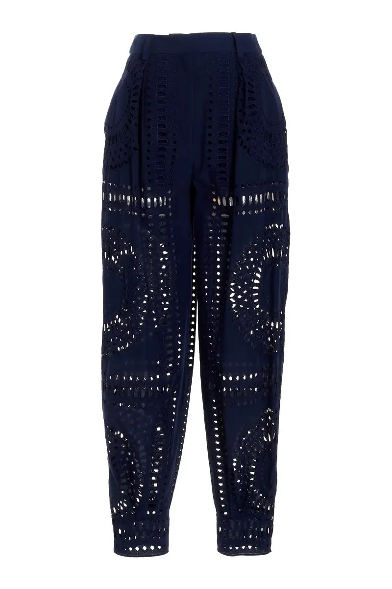 Pantalone Cotone Ricamato Blu