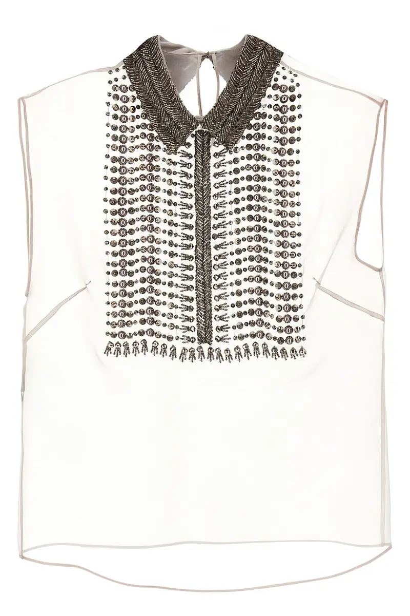 Top Chiffon Perline Grigio