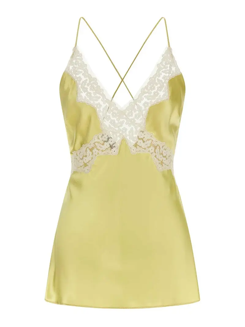 Top in raso e pizzo Giallo