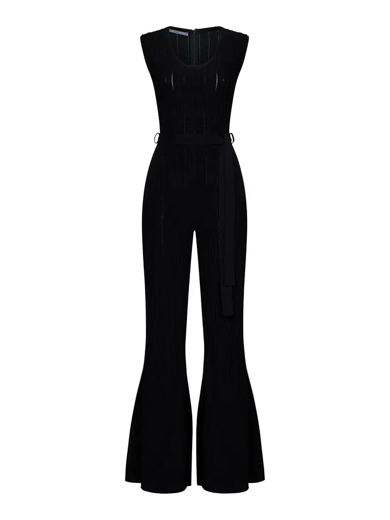 Tuta a costine con cintura Nero