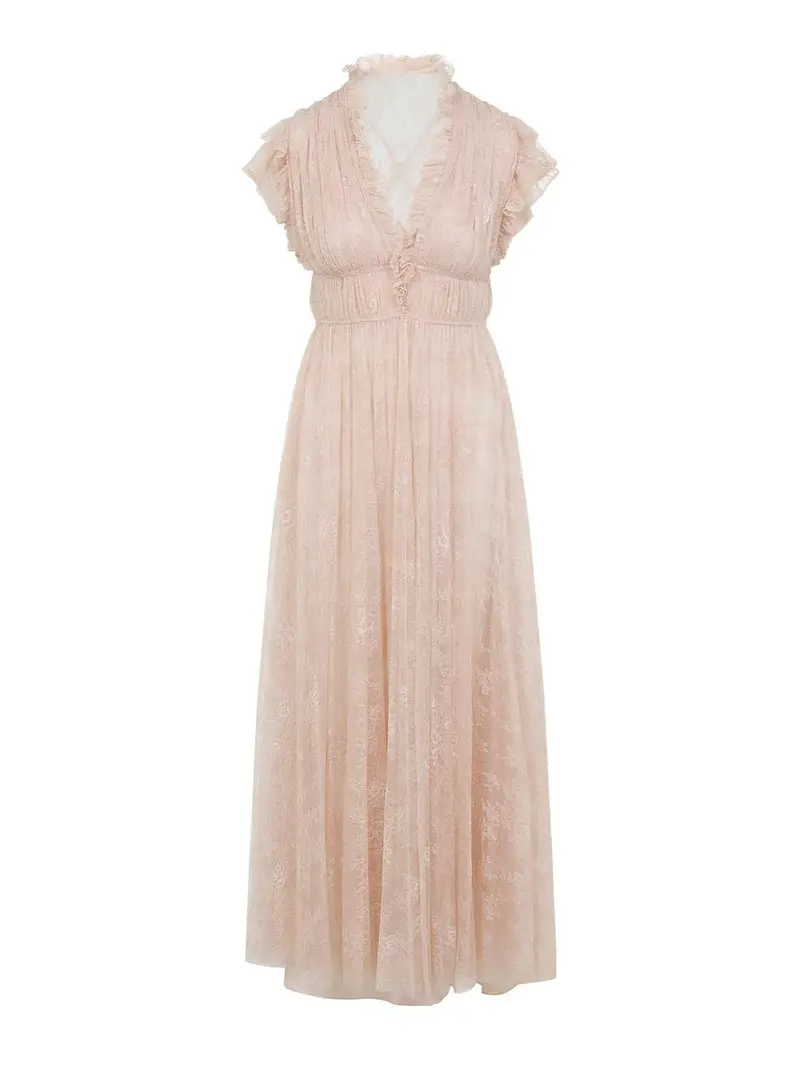 Vestito lungo in pizzo Beige