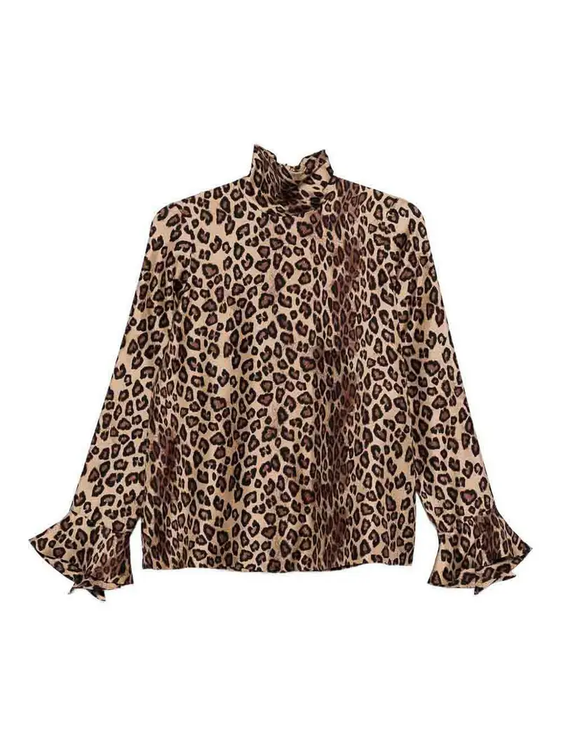 Blusa in seta stampata Marrone