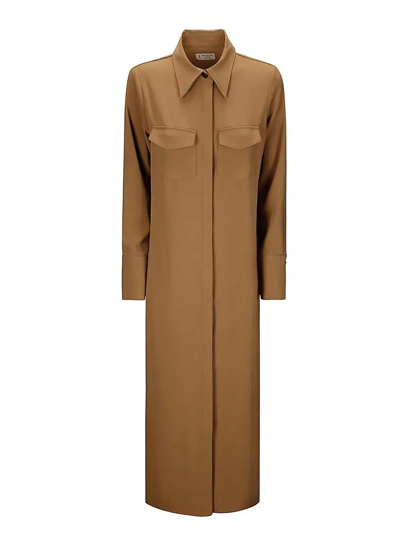 Vestito chemisier lungo in pura Rosa Chiaro