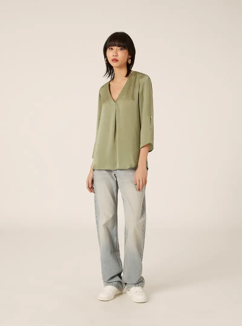 Blusa con scollatura in tinta unita KY2 GREEN