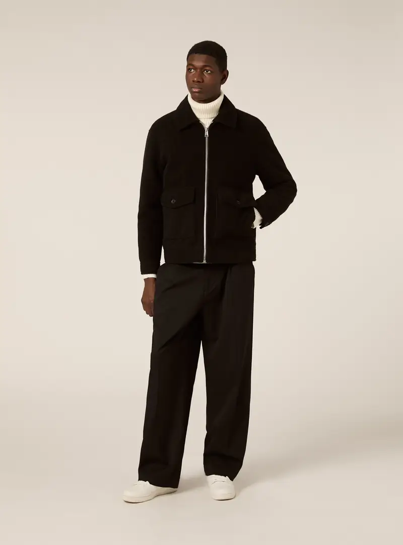 Bomber con collo camicia n melton BK1 BLACK