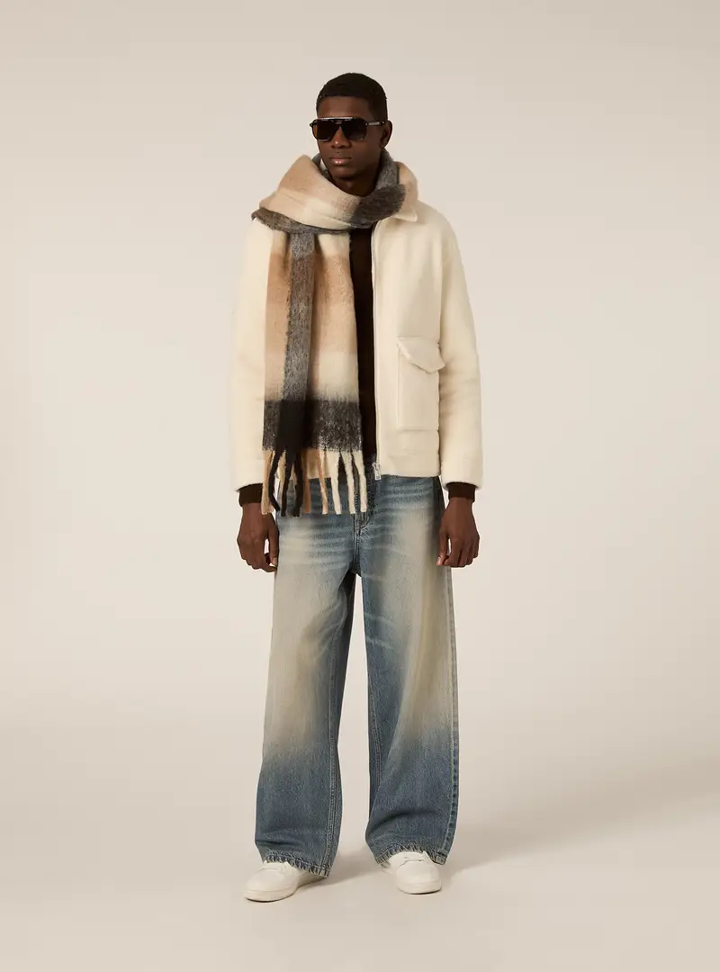 Bomber con collo camicia n melton WH1 WHITE