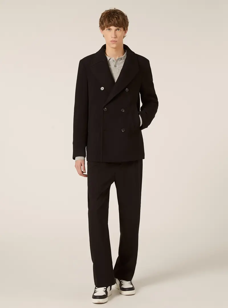 Caban doppiopetto tinta unita BK1 BLACK