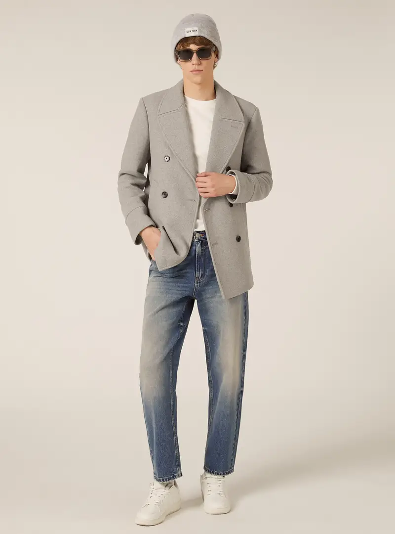 Caban doppiopetto tinta unita MGY3 GREY