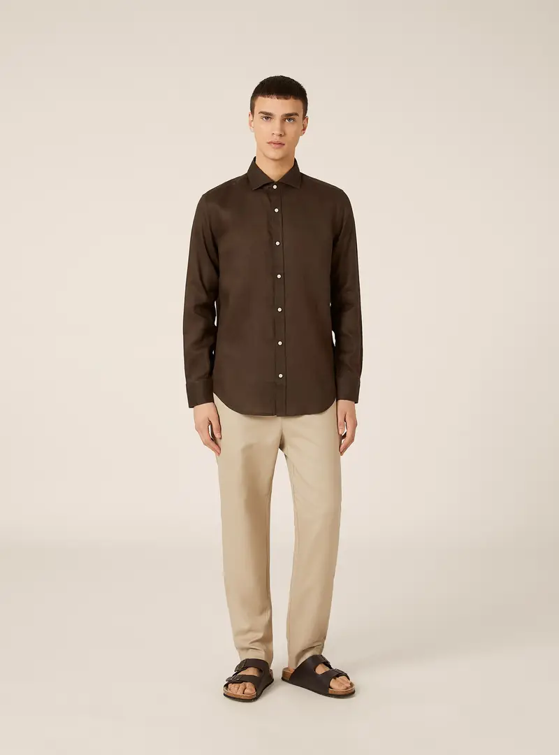 Camicia basica in lino BR2 BROWN