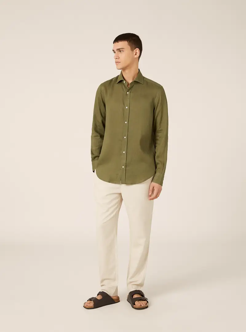 Camicia basica in lino KY2 GREEN