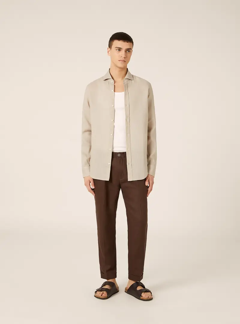 Camicia basica in lino MBG2 BEIGE