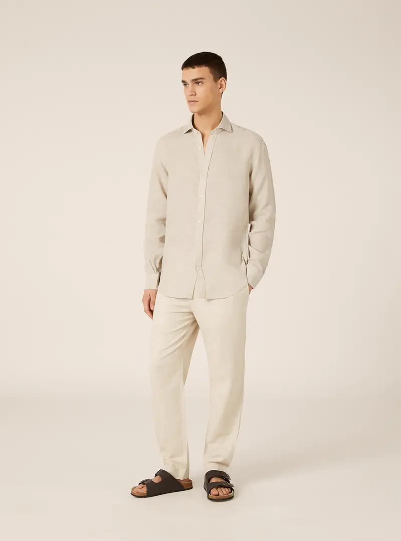 Camicia basica in lino MSA2 BEIGE